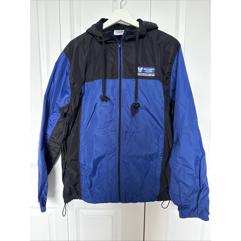 Walt Disney World Windbreaker Black and Blue Zip Hooded Mens Size M